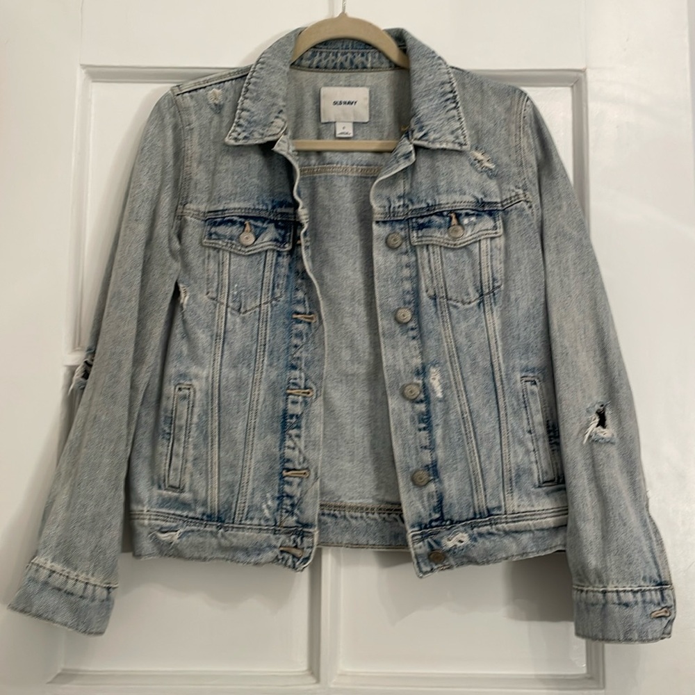 Old Navy Light Wash Distressed 100% Cotton Jean Jacket